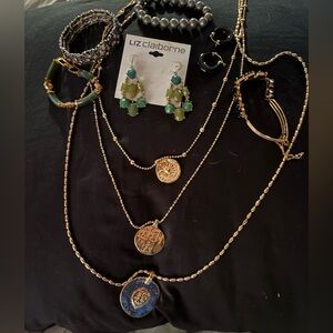 Liz Claiborne Gold and Blue Necklace Set